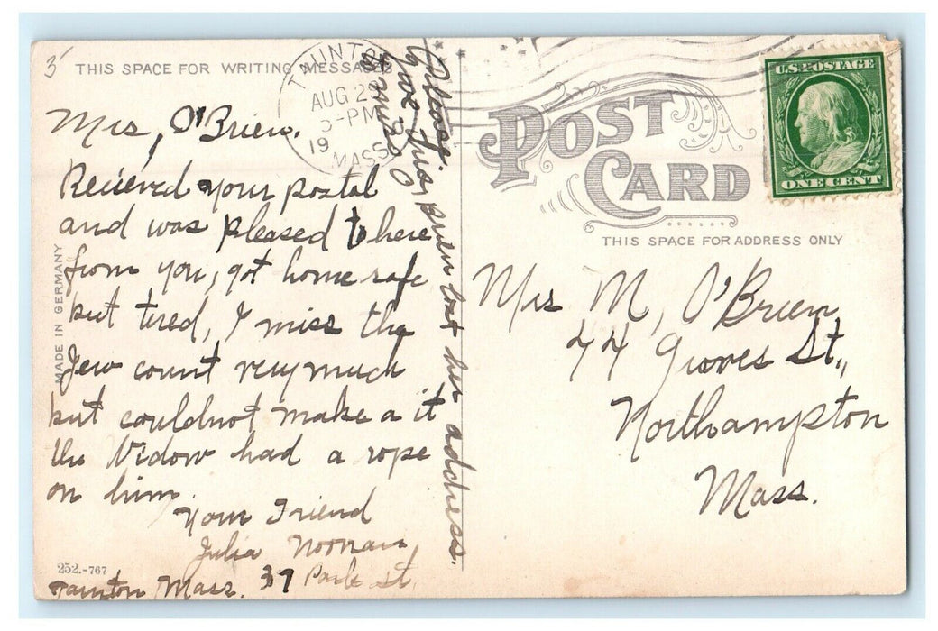 1910 Taunton Green, Taunton, Massachusetts MA Antique Posted Postcard