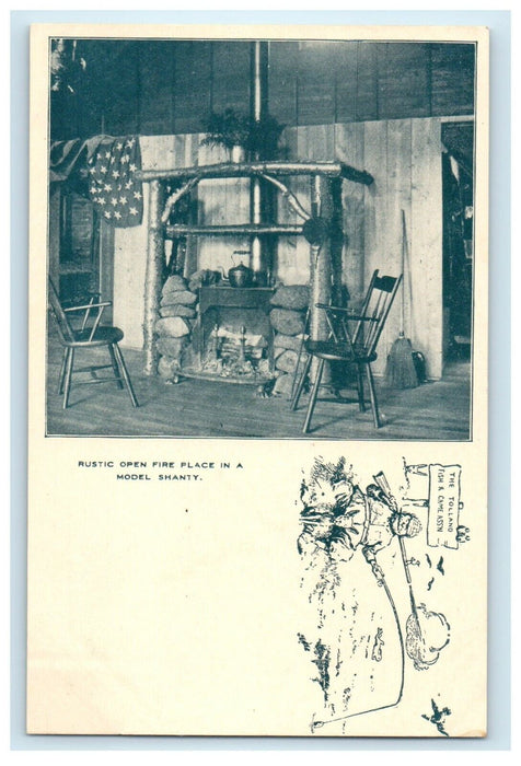 1906 Rustic Fire Place in Model Shanty, Tolland, Massachusetts MA Postcard
