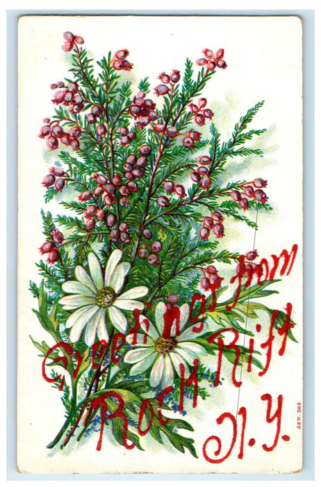 c1910s Greetings from Rock Rift New York Floral Embossed Unposted Postcard