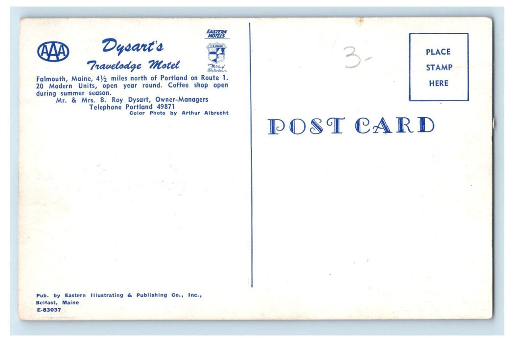 c1950's Dysart's Travelodge Motel Cars Falmouth Maine ME Vintage Postcard