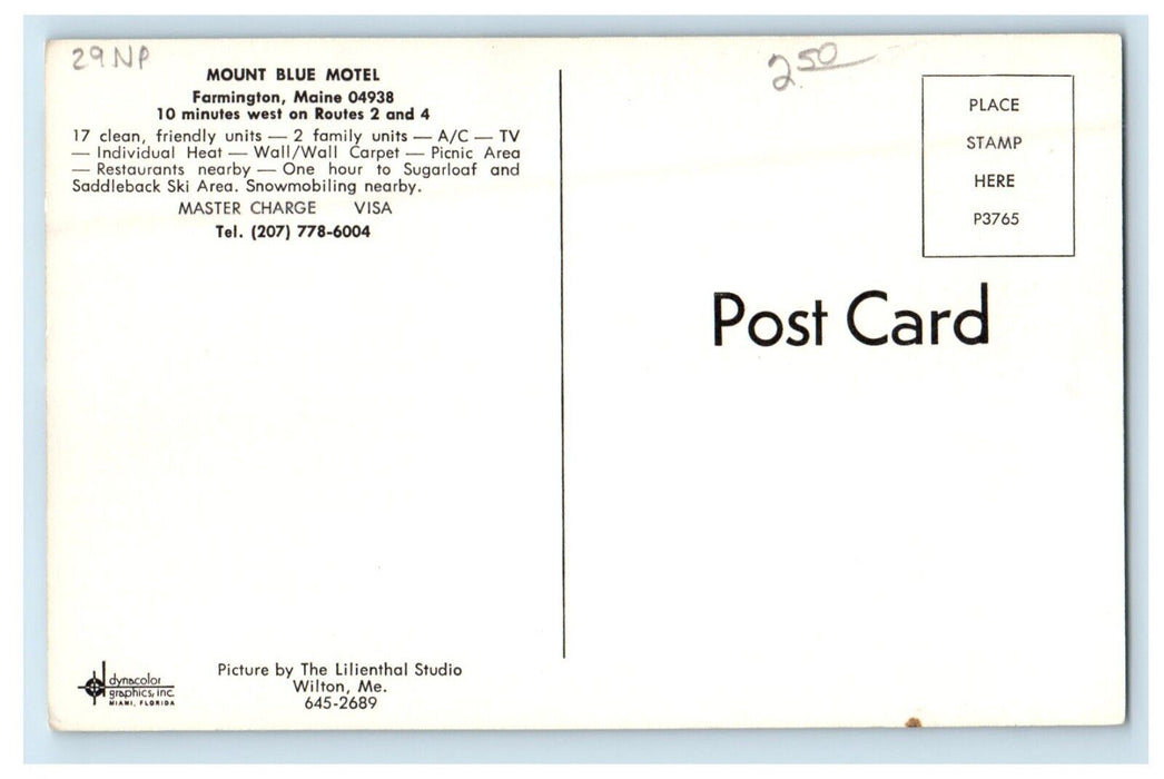 Mount Blue Motel Farmington Maine ME, Multiview Unposted Vintage Postcard