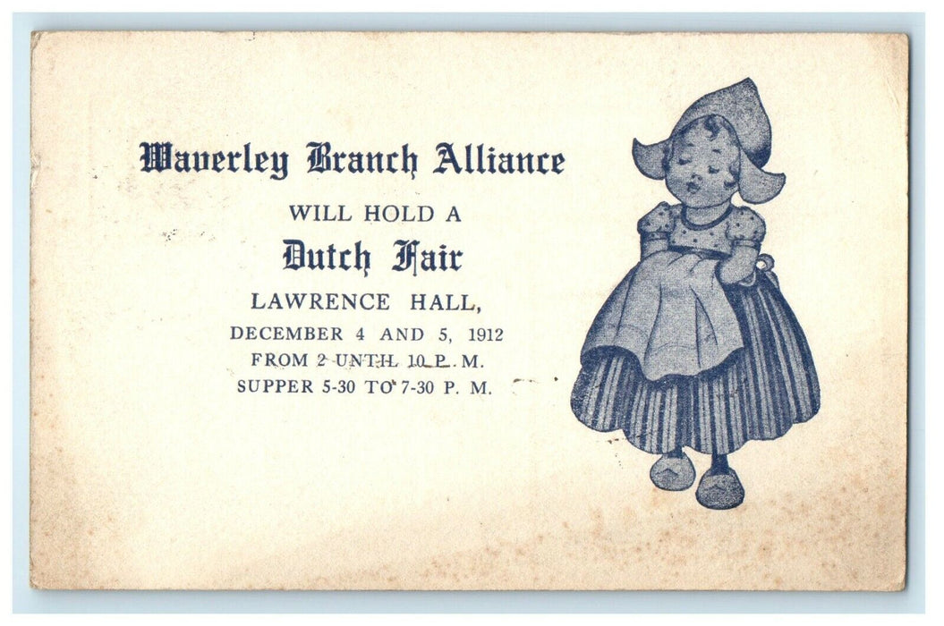 1912 Maverley Branch Alliance Dutch Girl Advertising Massachusetts MA Postcard