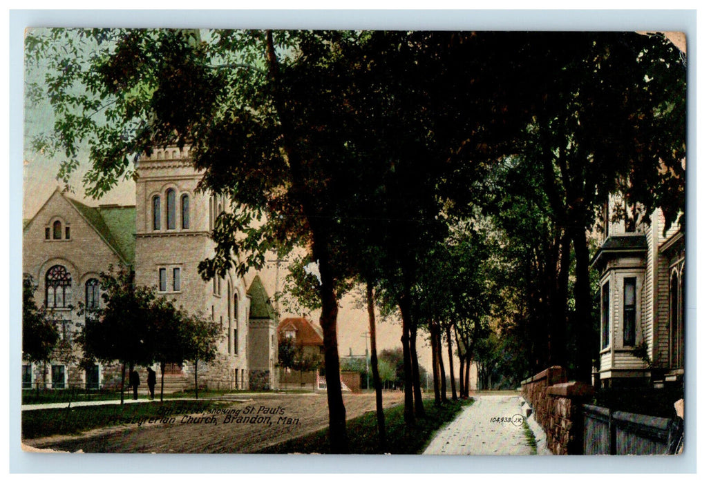 1911 8th Street Showing Presbyterian Church Brandon Manitoba Canada Postcard