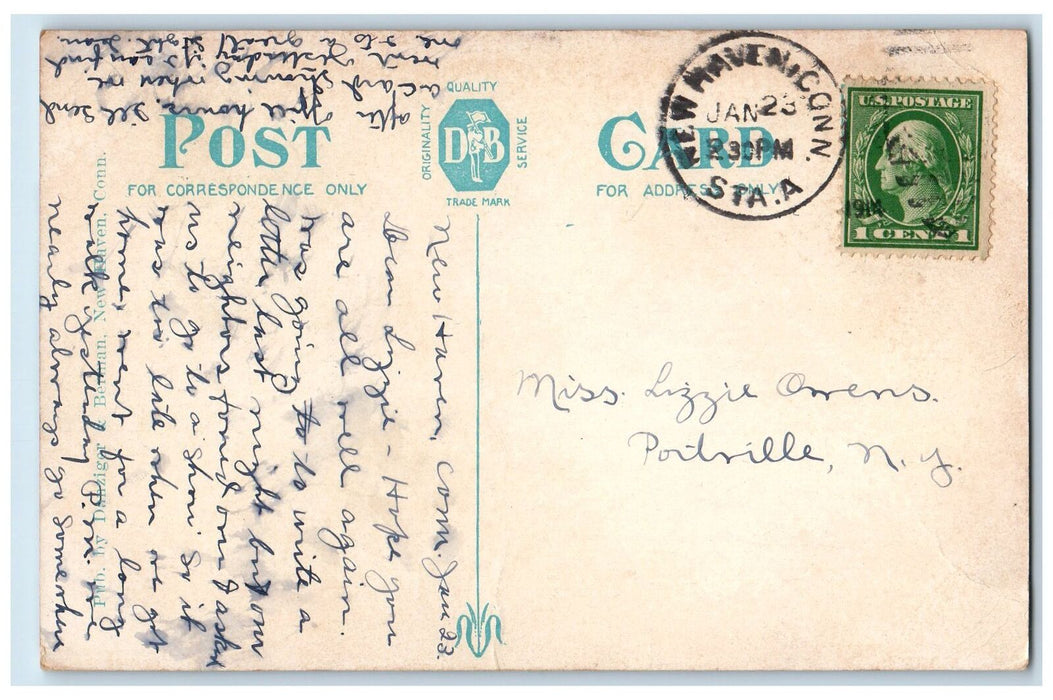 1914 Second Regiment Armory Building Plant Covered Railway New Haven CT Postcard