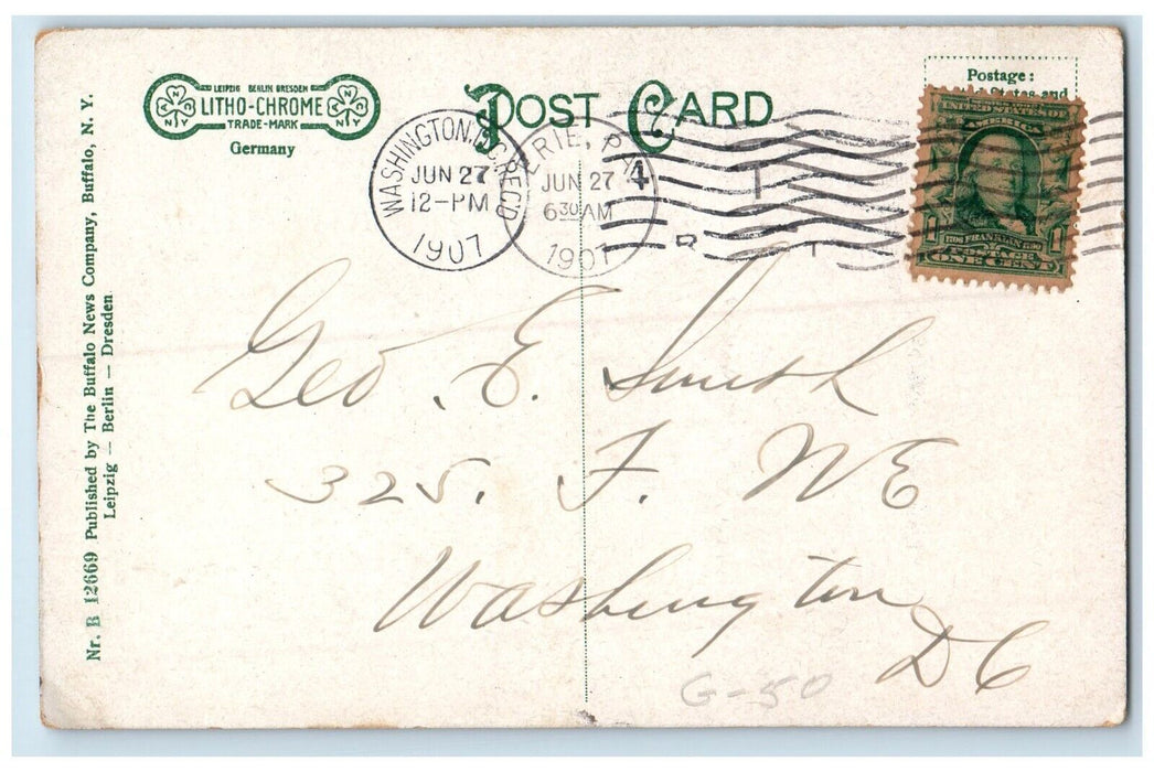 1907 Public Library Building Horse Wagon Erie Pennsylvania PA Antique Postcard
