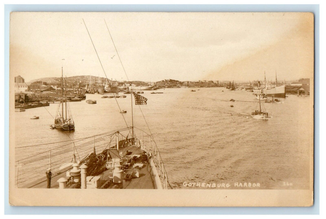 c1920's Gothenburgh Harbor Sweden, Boats RPPC Photo Unposted Vintage Postcard