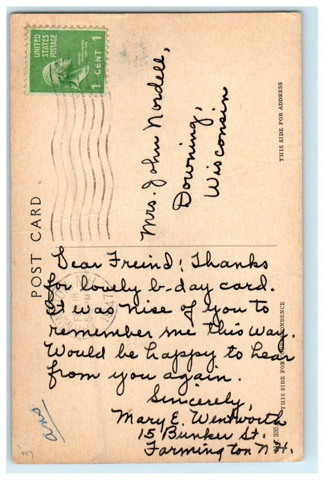1947 Public Library Farmington New Hampshire NH Posted Vintage Postcard