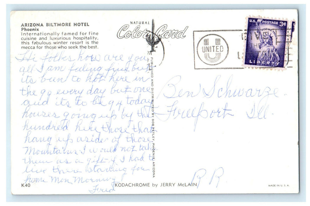 c1950s Arizona Biltmore Hotel Phoenix Arizona AZ Cancel Posted Postcard