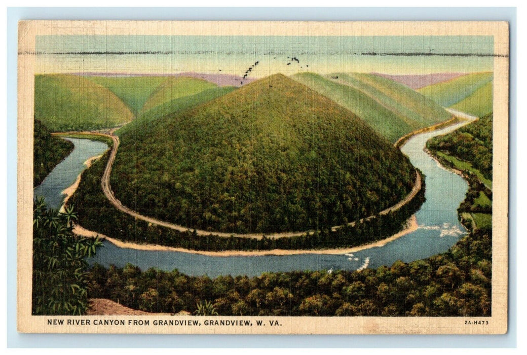 1938 Bird's Eye View New River Canyon From Grandview West Virginia WV Postcard