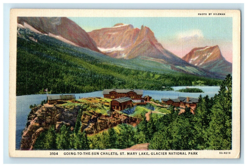 1946 Going To The Sun Chalets St. Mary Lake Glacier National Park MT Postcard