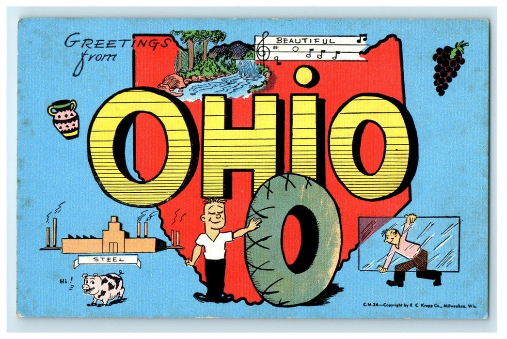 c1940's Greetings From Ohio OH Large Letters Multiview Postcard