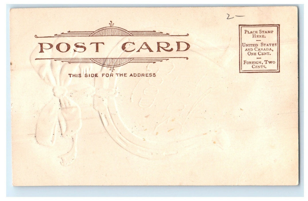 c1905s Good Luck from Holyoke Massachusetts MA Embossed Horseshoe Postcard