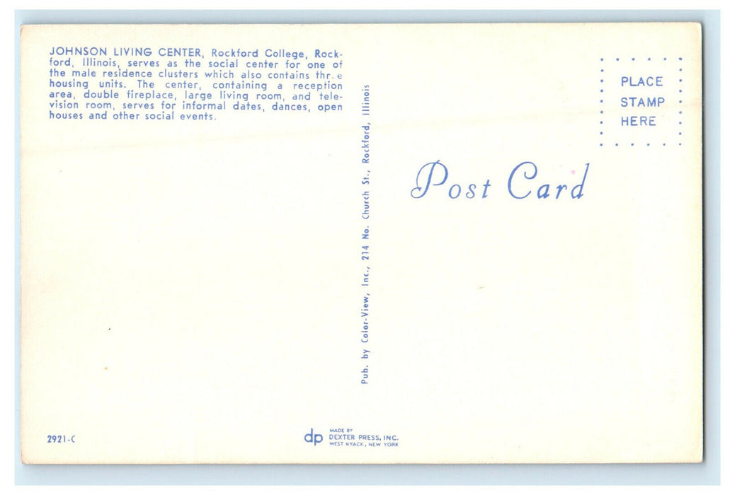 c1950s Johnson Living Center, Rockford College, Rockford Illinois IL Postcard