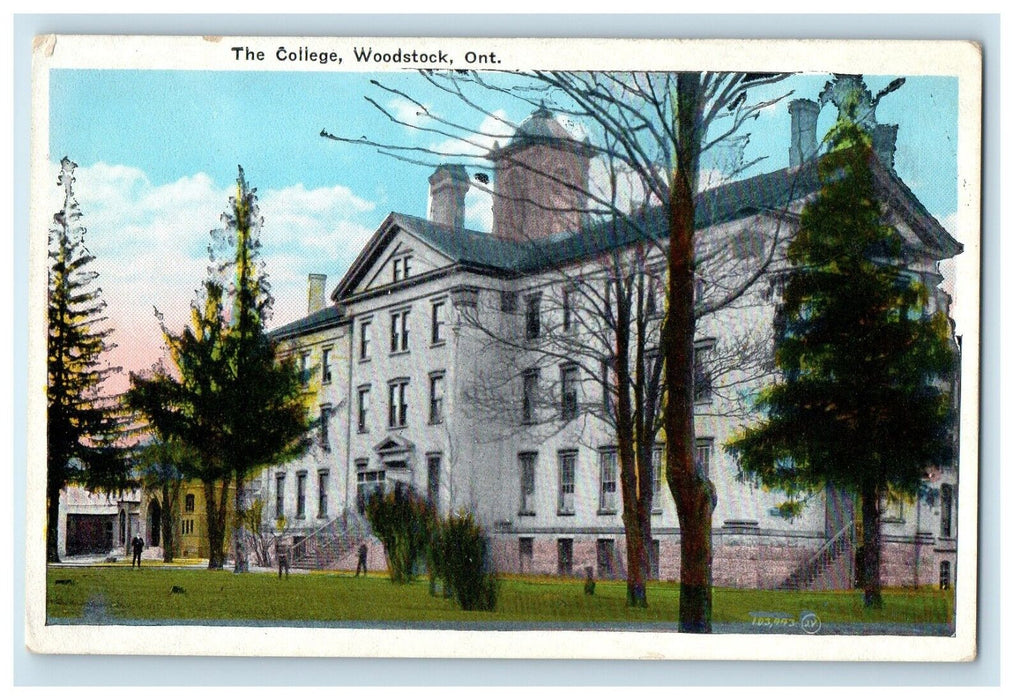 c1920s The College Building, Woodstock Ontario Canada Unposted Postcard