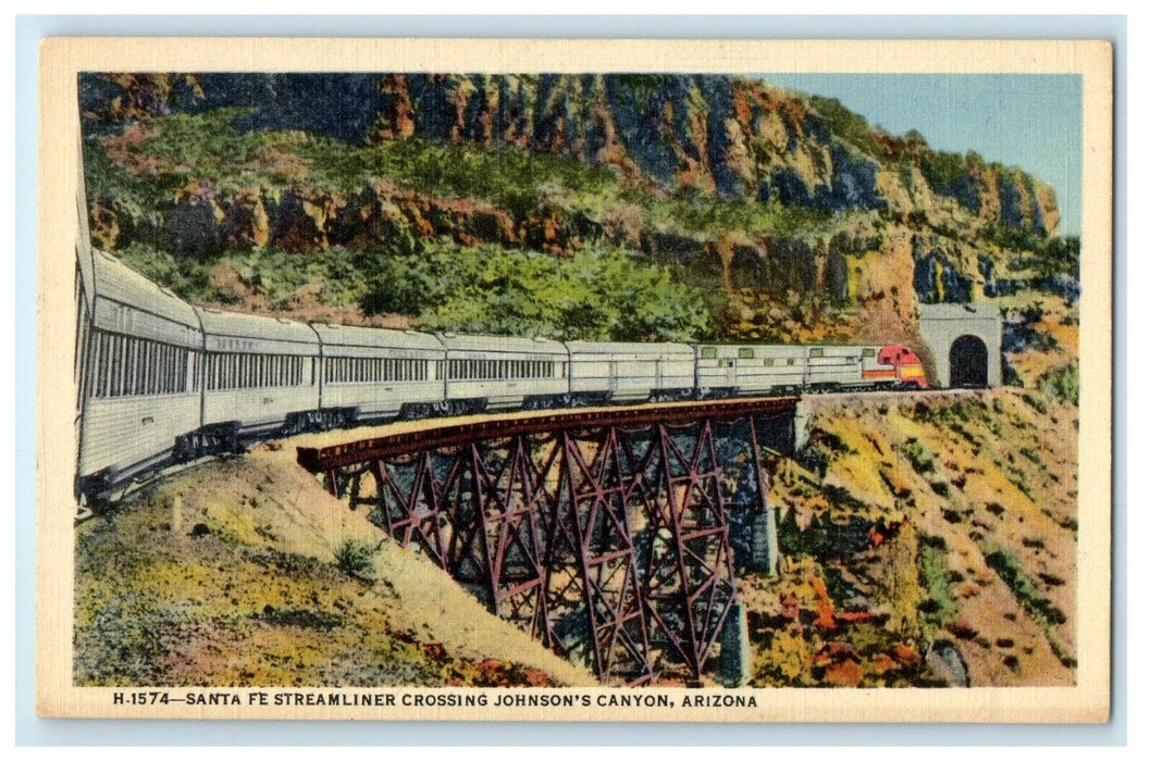 c1940's Santa Fe Streamliner Crossing Johnson's Canyon Williams Arizona Postcard