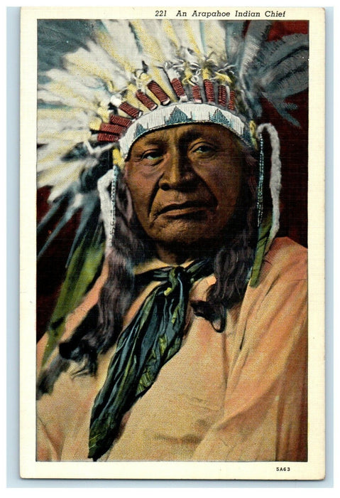 c1940's Native American An Arapahoe Indian Chief Feather Headdress Postcard