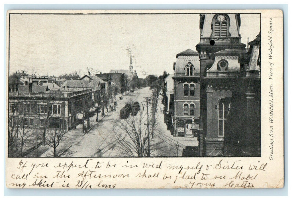 1907 View Of Wakefield Square Trolley Massachusetts MA Private Mailing Postcard