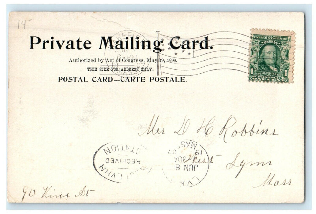 1907 View Of Wakefield Square Trolley Massachusetts MA Private Mailing Postcard
