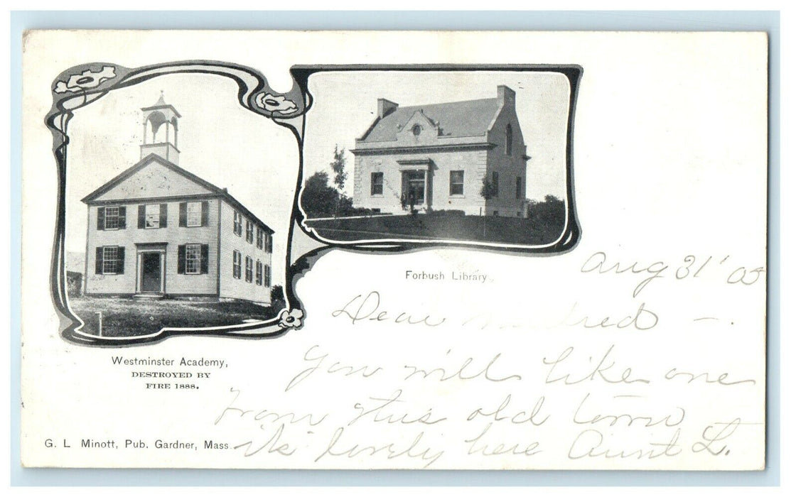 1905 Westminster Academy And Forbush Library Middletown Massachusetts Postcard