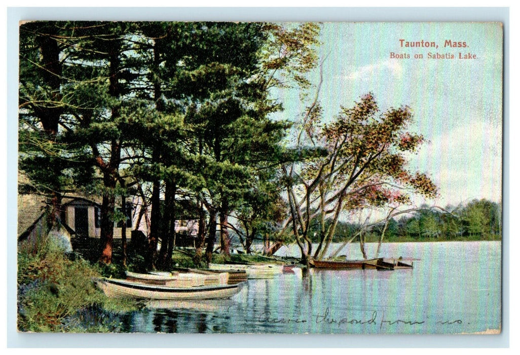 1909 Boats on Sabatia Lake, Taunton, Massachusetts MA Antique Postcard