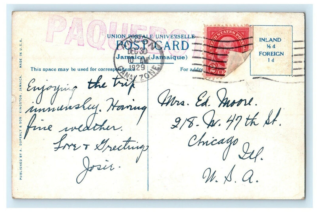 1929 Canal Zone Paquebot Cancel Stamp Ancon Panama to USA Cover Postcard