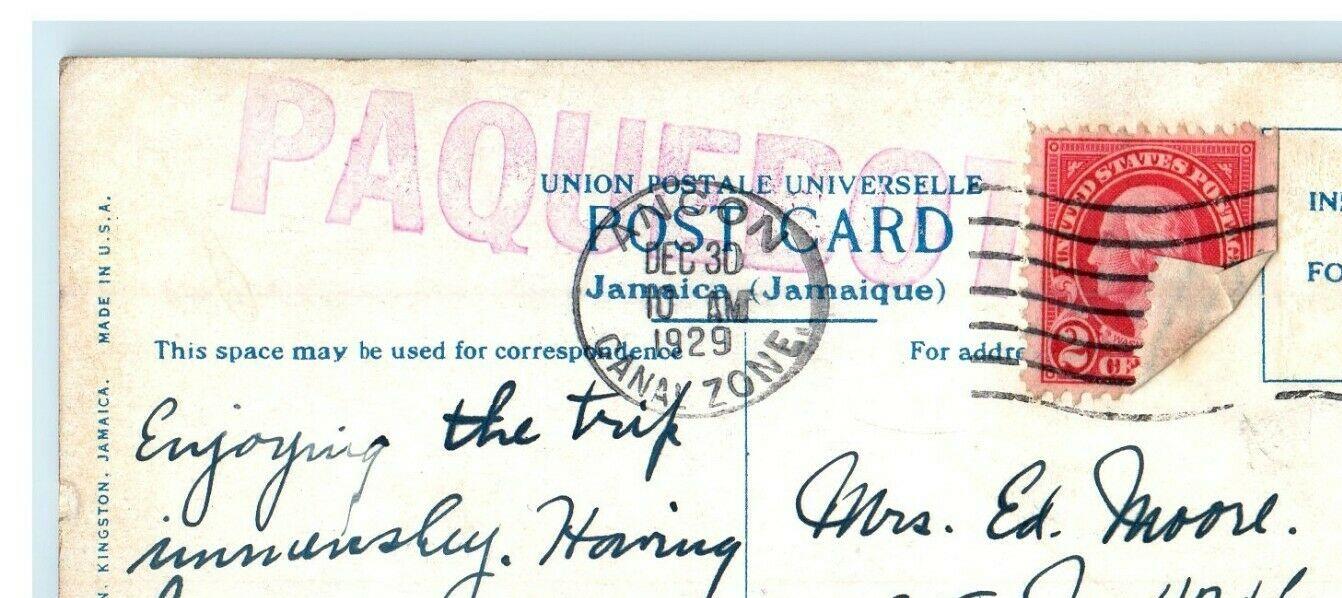 1929 Canal Zone Paquebot Cancel Stamp Ancon Panama to USA Cover Postcard