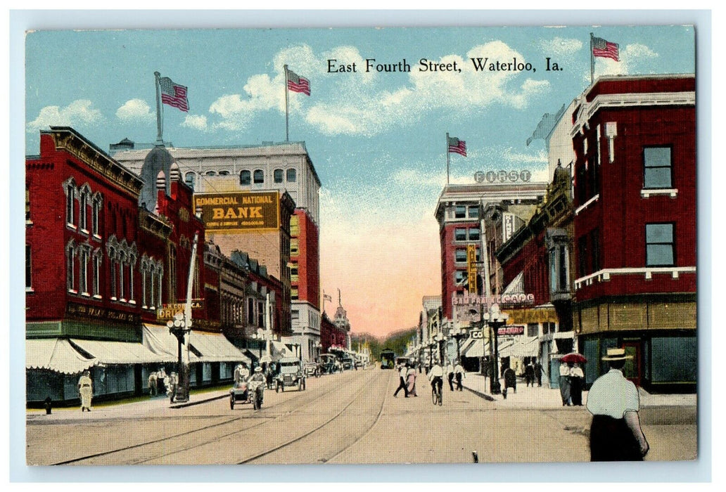 c1910's East Fourth Street View Buildings Waterloo Iowa IA Antique Postcard