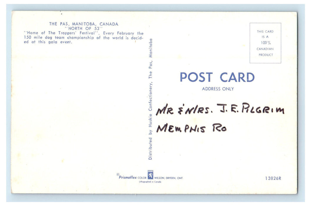 c1950s The Pas Home of The Trappers Festival Manitoba Canada Postcard