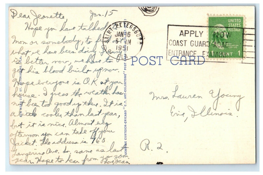 1951 Sunrise Over Tampa Bay Recreation Pier St. Petersburg Florida FL Postcard