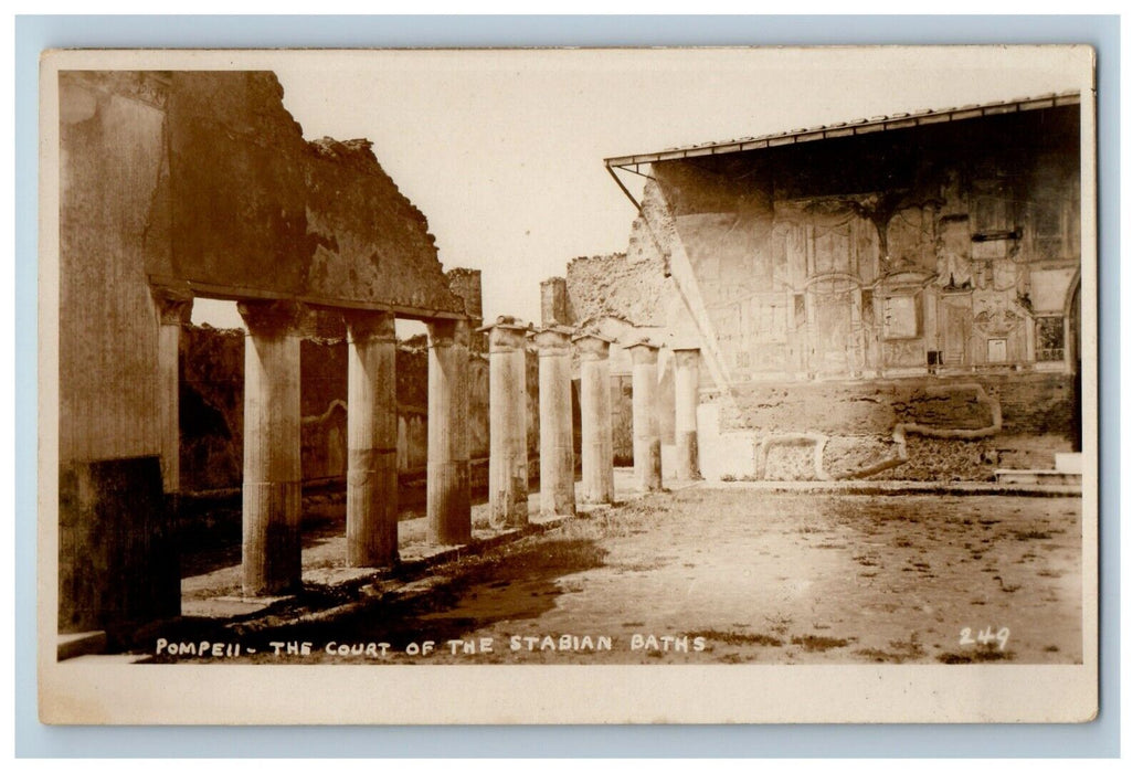 c1920's Pompeii Italy, The Court Of The Stabian Baths RPPC Photo Postcard