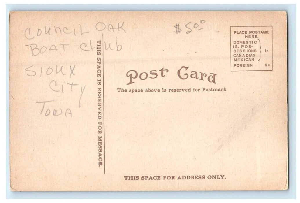 c1910's Council Oak Boat Club Fountain Sioux City Iowa IA Antique Postcard