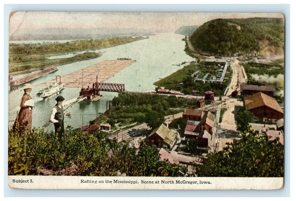 c1910's Rafting On The Mississippi , Scene At North McGregor Iowa IA Postcard