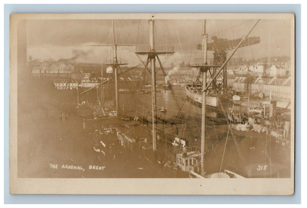 c1920's View Of The Arsenal Brest France, Ship Boats RPPC Photo Vintage Postcard