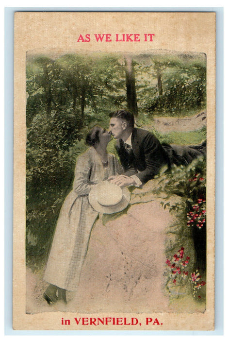 c1910 Couples Kissing As We Like It in Vernfield Pennsylvania PA Postcard