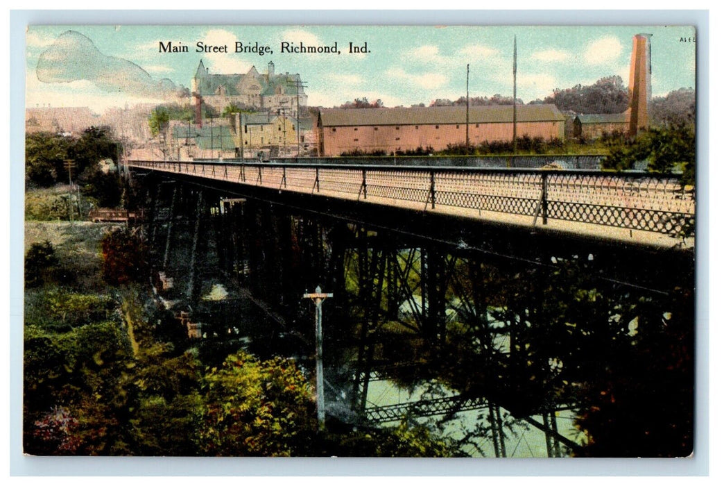 c1910's View of Main Street Bridge Richmond Indiana IN Unposted Antique Postcard