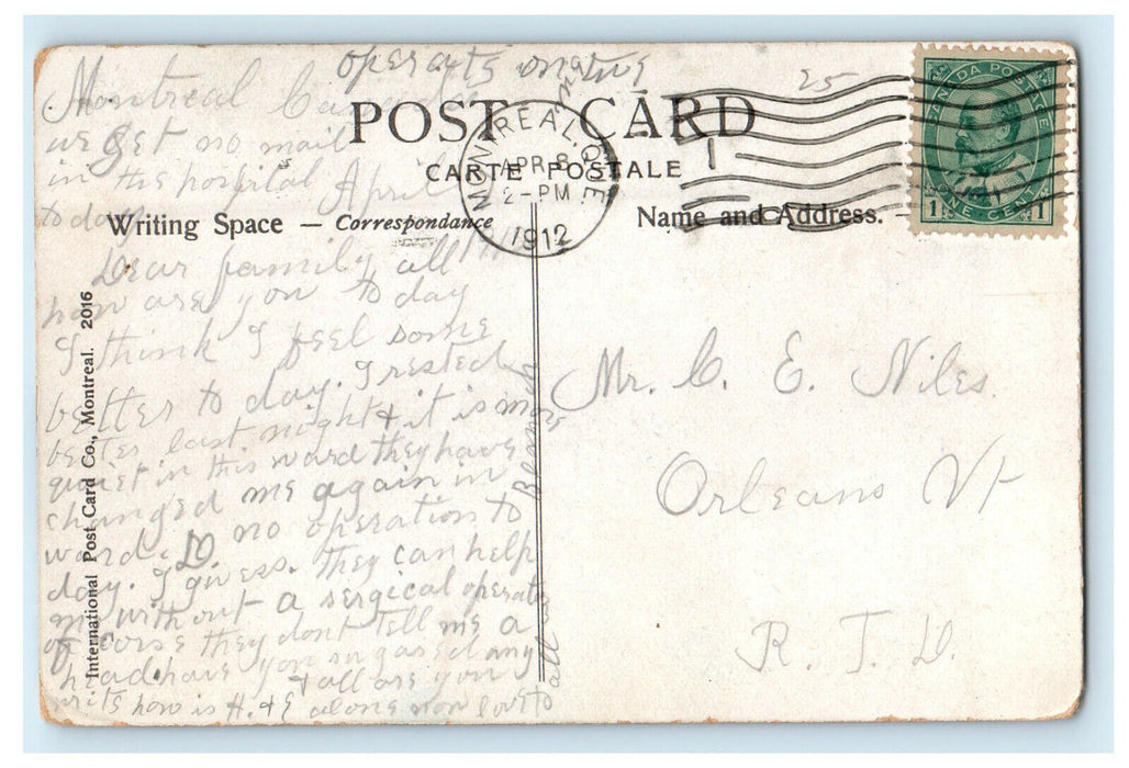 1911 Royal Victoria Hospital Montreal Canada Posted Foreign Postcard