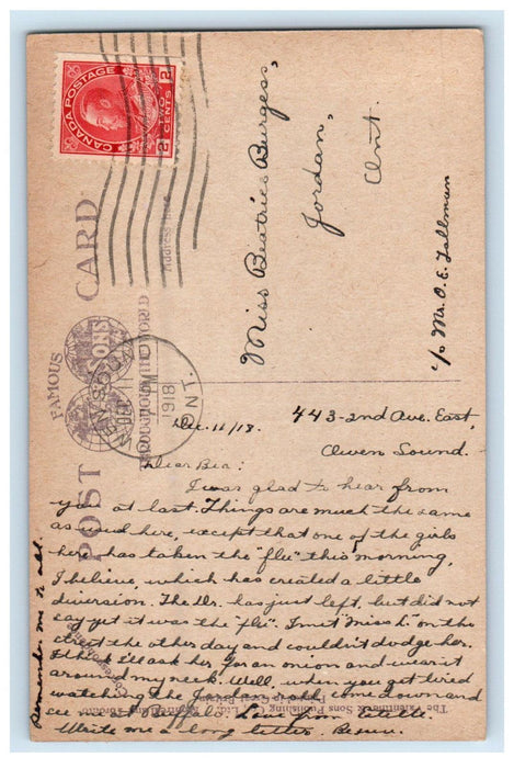 1918 Inglis Falls Near Owen Sound Ontario Canada Antique Posted Postcard