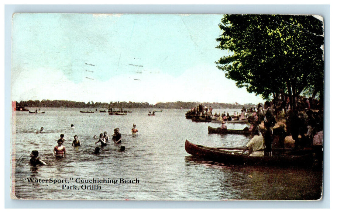 1907 Watersport Couchiching Beach Park Orillia Canada Antique Posted Postcard