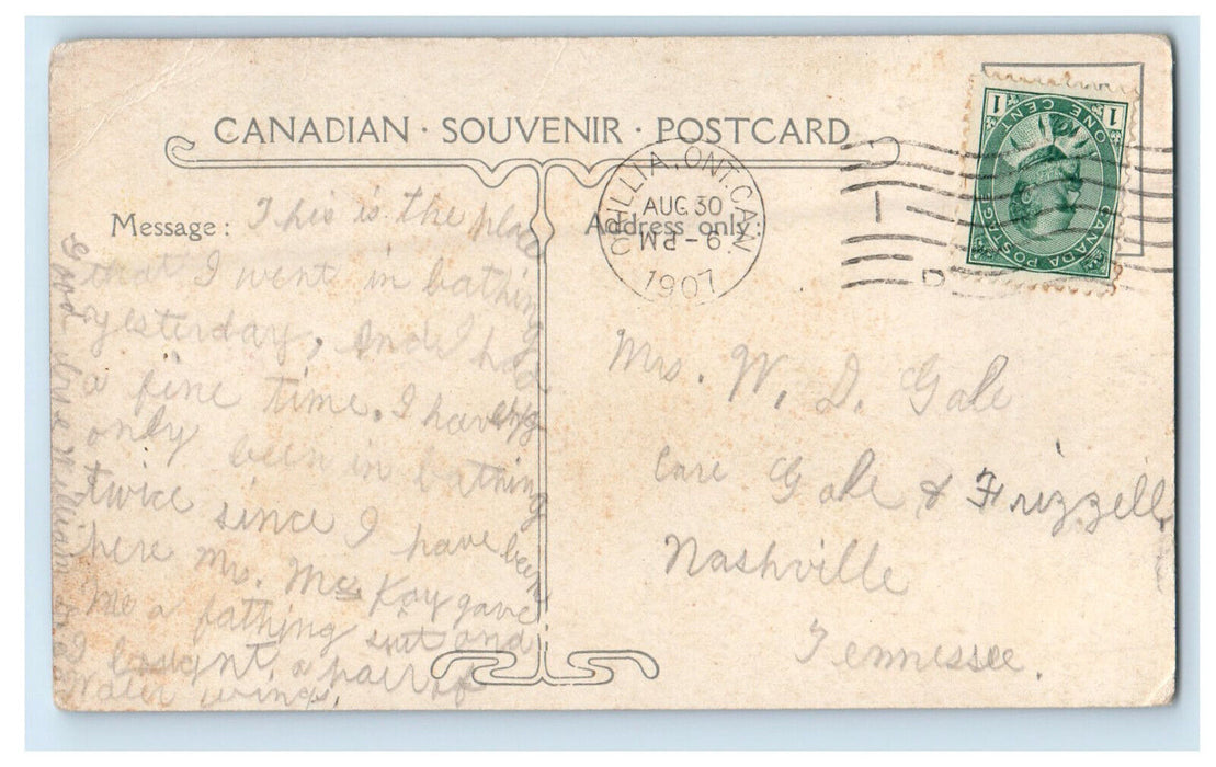 1907 Watersport Couchiching Beach Park Orillia Canada Antique Posted Postcard