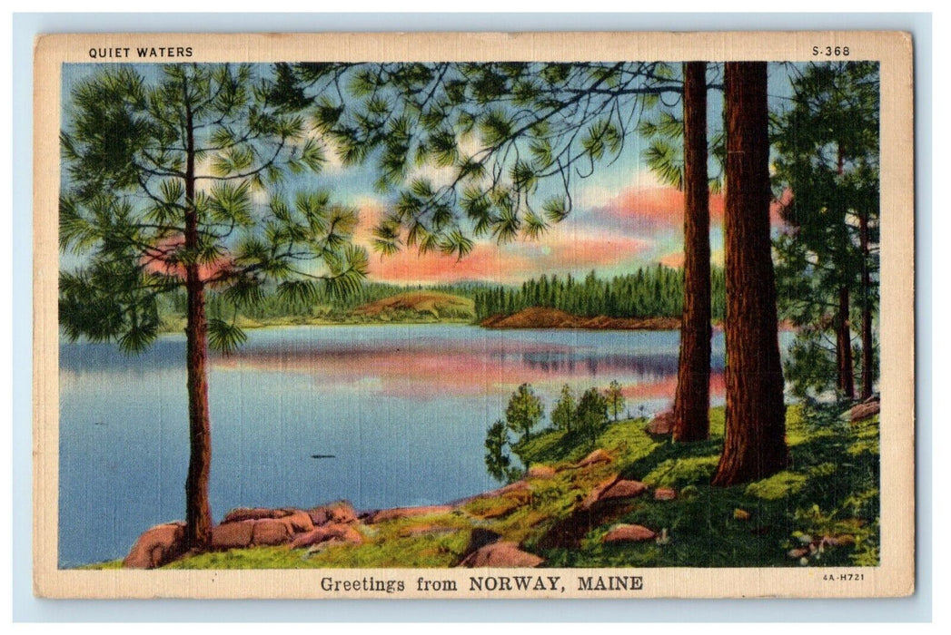 c1930's Greetings From Norway Maine ME, View Of Quit Waters Unposted Postcard