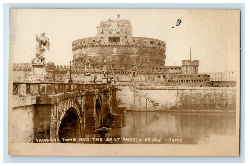c1920's Hadrian's Tomb And Sant' Angelo Bridge Rome Italy RPPC Photo Postcard