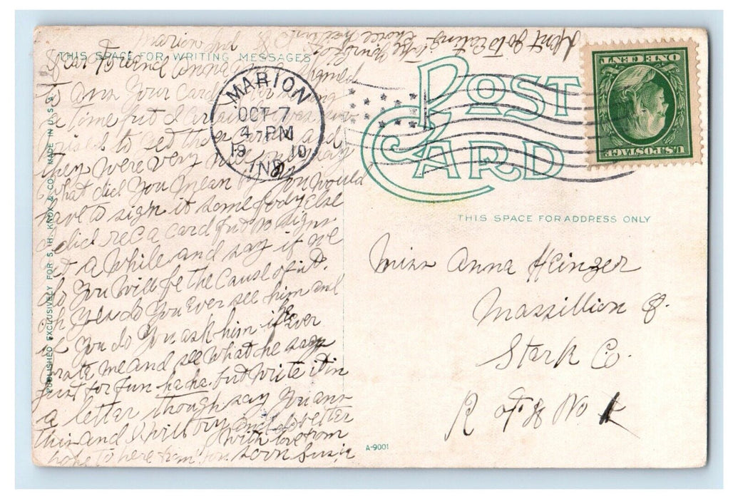 1910 Mess Hall Soldier's At Home Flags Interior Marion Indiana IN Postcard