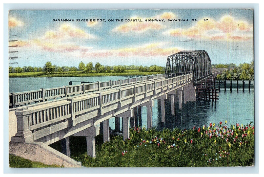 1945 Savannah River Bridge On Coastal Highway Savannah Georgia GA Postcard