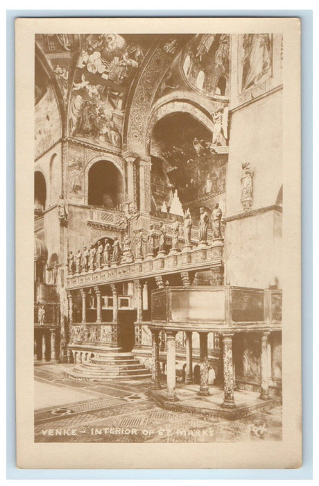 c1920's Venice Italy, Interior Of St. Marks RPPC Photo Unposted Vintage Postcard