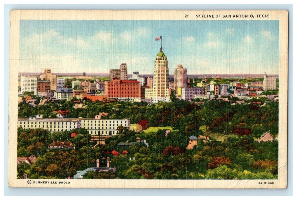 1942 Bird's Eye View Skyline Of San Antonio Texas TX, WW2 Soldier Mail Postcard
