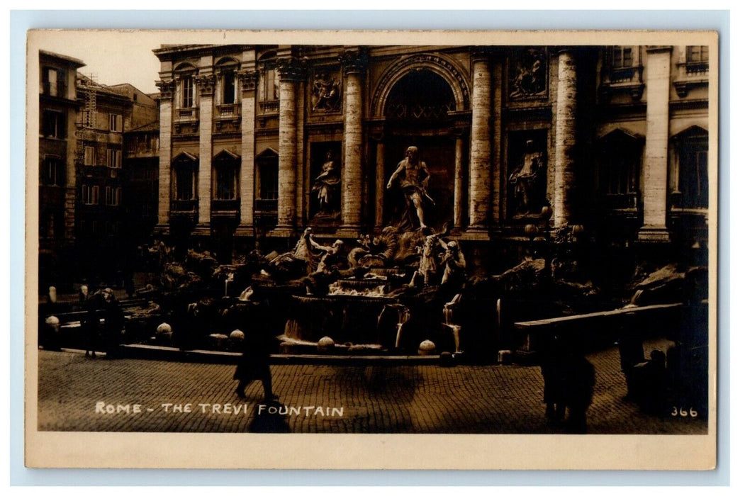 c1920's Rome Italy, The Trevi Fountain Statue RPPC Photo Vintage Postcard