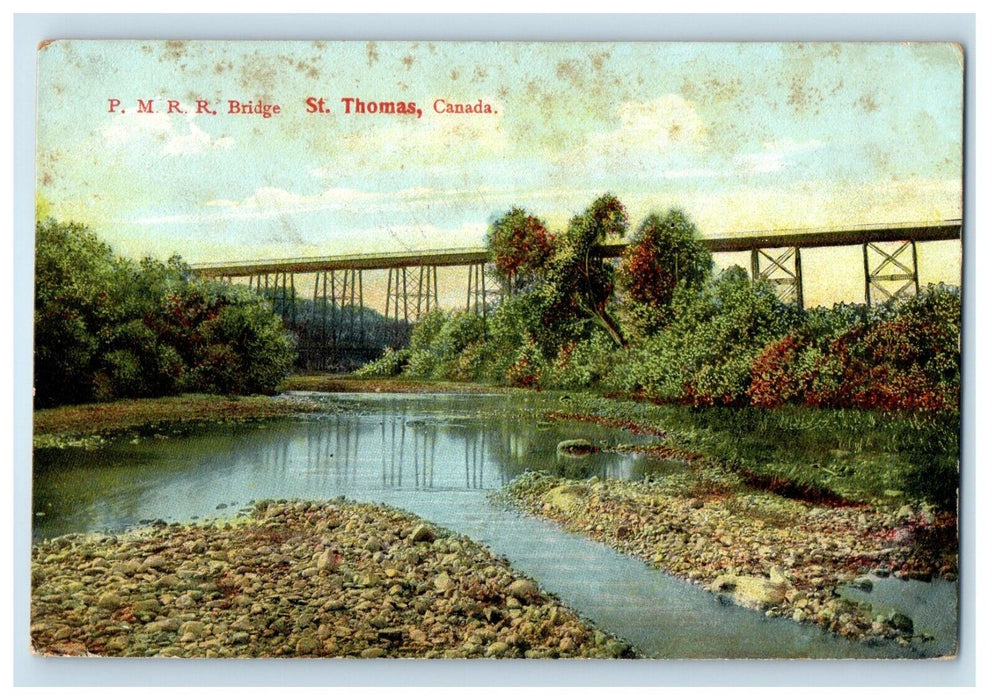 1907 PMRR Bridge St. Thomas Ontario Canada Antique Posted Postcard