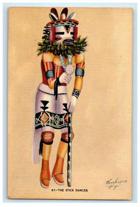 The Stick Dancer Hopi Indian Bizzare Costumes Walpai Arizona AZ Postcard