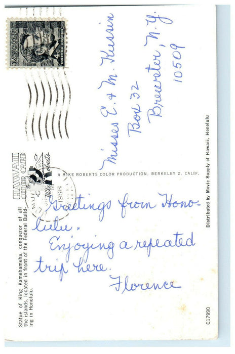 1966 Statue of King Kamehameha Honolulu Hawaii HI Vintage Posted Postcard