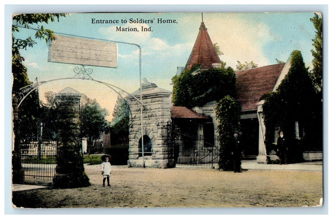 1914 Entrance To Soldier's Home NVDS Arch Gate Marion Indiana IN Postcard